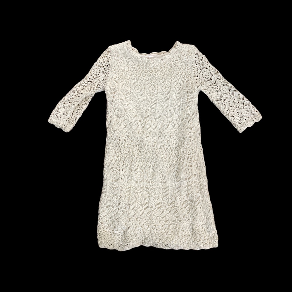 Cat & Jack girls ivory gold crochet lace winter dress S 6X great winter fall